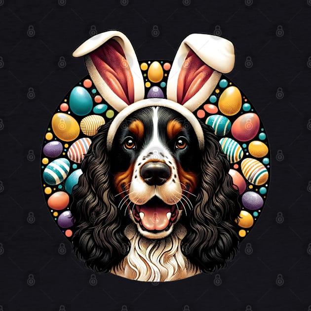 Field Spaniel Enjoys Easter with Bunny Ear Headband by ArtRUs